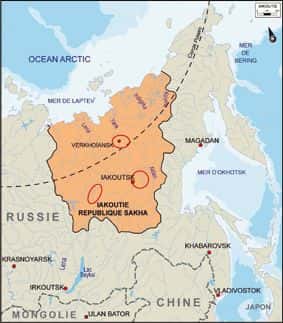 Les tombes dont les corps recelaient des restes du virus de la variole ont été découvertes en Iakoutie, à l'est de la Sibérie, dans trois régions (marquées par les ellipses rouges). © université Paul Sabatier