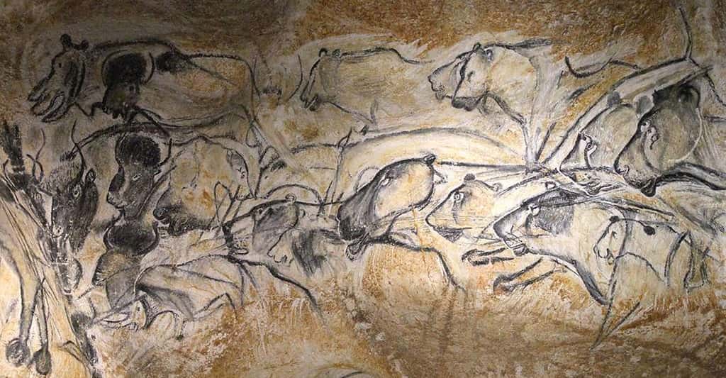 La séquence de lions des cavernes présente sur le Grand Panneau de la grotte Chauvet. © Claude Valette, CC BY-NC 4.0
