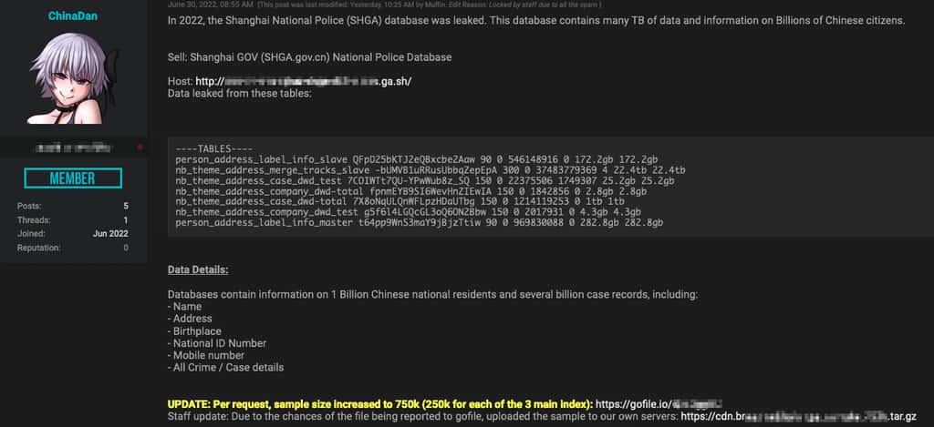 Dans son message posté sur le darkweb, le hacker propose de télécharger une infime partie du fichier comme preuve de son piratage. © Bleeping Computer