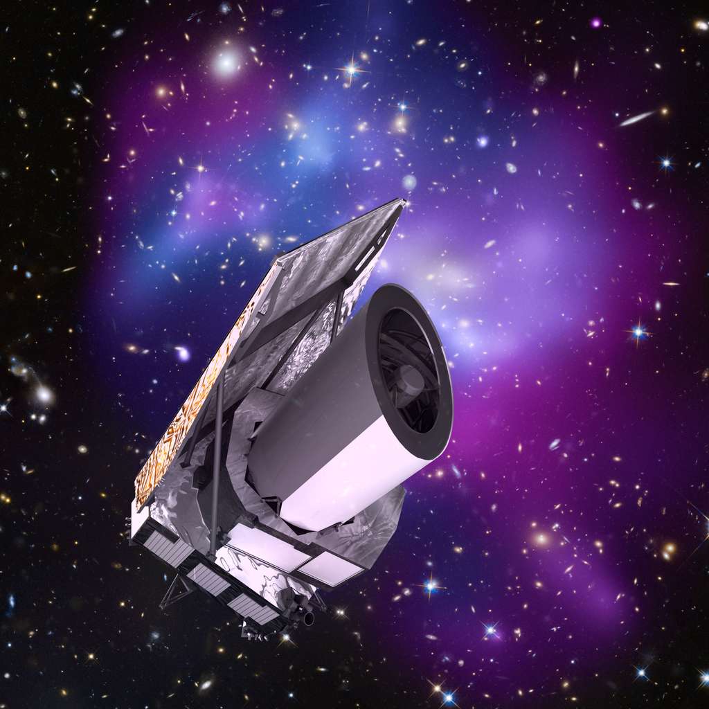 Le satellite Euclid (image d'artiste) de l'Esa devrait nous permettre d'en savoir un peu plus sur la nature de l'énergie noire et donc peut-être sur le destin de l'univers. © Esa