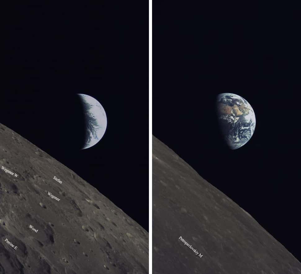 La Terre et des régions de la face cachée de la Lune vues depuis le micro-satellite Longjiang et sa caméra saoudienne. © CNSA/CLEP/KACST