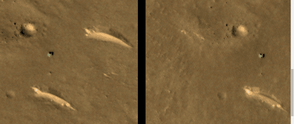 Zhurong vu par HiRISE en septembre 2022 et en février 2023. © Nasa, JPL-Caltech, UArizona
