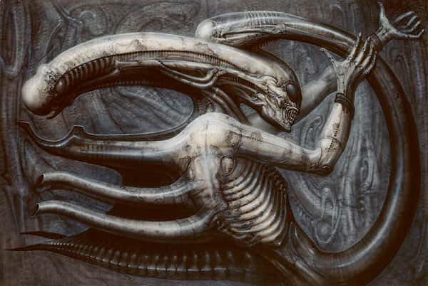 Le design du Xénomorphe d’Alien part d’une œuvre : le <em>Necronom IV</em>, conçu par Giger en 1976. © H.R. Giger