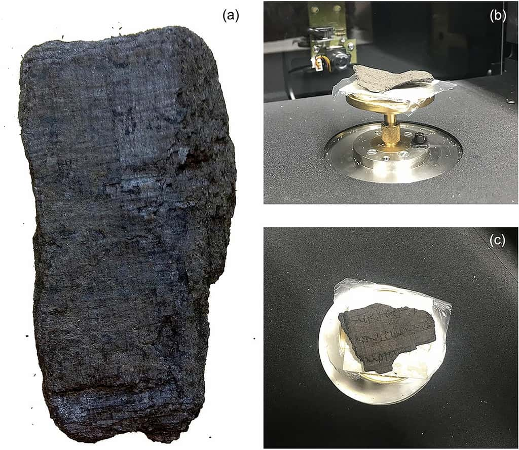 Le papyrus d'Herculaneum se révèle être un véritable casse-tête qui pourrait être résolu à l'aide de l'intelligence artificielle. © Sara Stabile, Francesca Palermo <em>and al.</em>