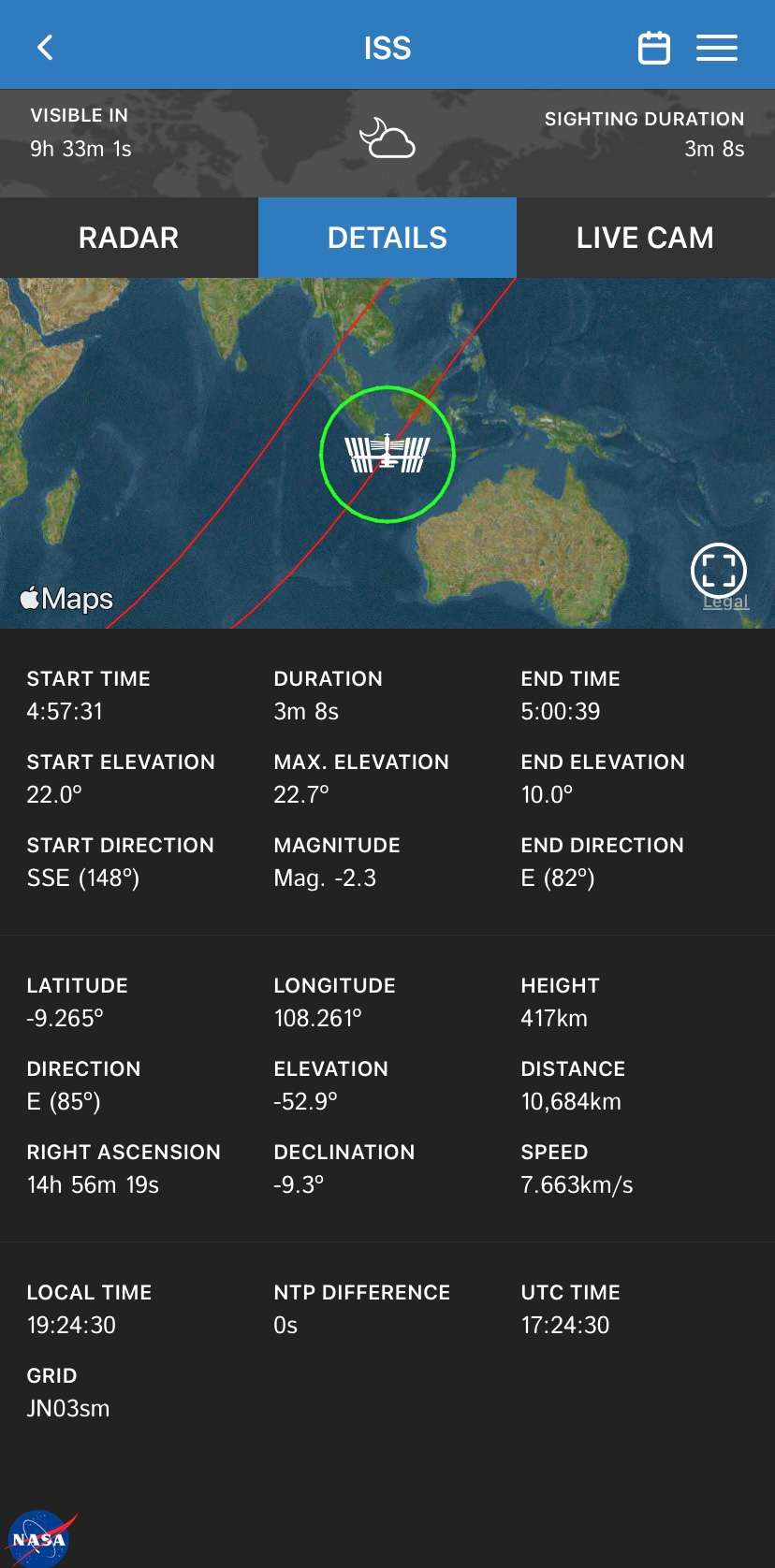 Très complète, ISS Detector est une application plébiscitée pour les astronomes chassant la Station spatiale internationale. © ISS Detector