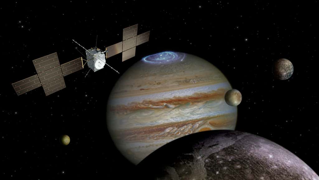 La sonde Juice, qui sera lancée en 2023, étudiera en détail trois des lunes galiléennes de Jupiter : Callisto, Europe et Ganymède. © ESA, CNRS