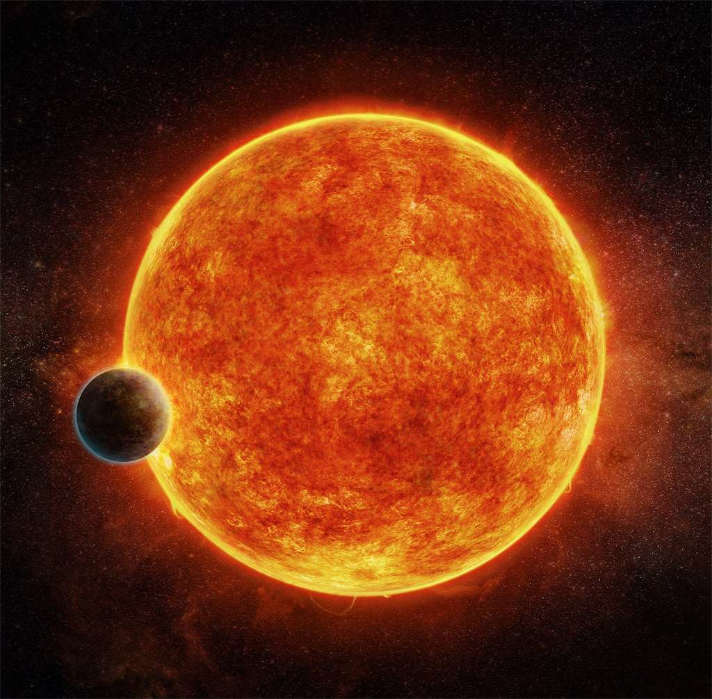  L’âge de LHS1140b a été estimé à cinq milliards d’années et son diamètre est évalué à 1,4 fois celui de la Terre, soit près de 18.000 kilomètres. Avec une masse environ sept fois supérieure à celle de la Terre et une densité plus élevée, l’exoplanète est certainement constituée de roches et dotée d’un noyau de fer particulièrement dense. © C. Weiss, CFA