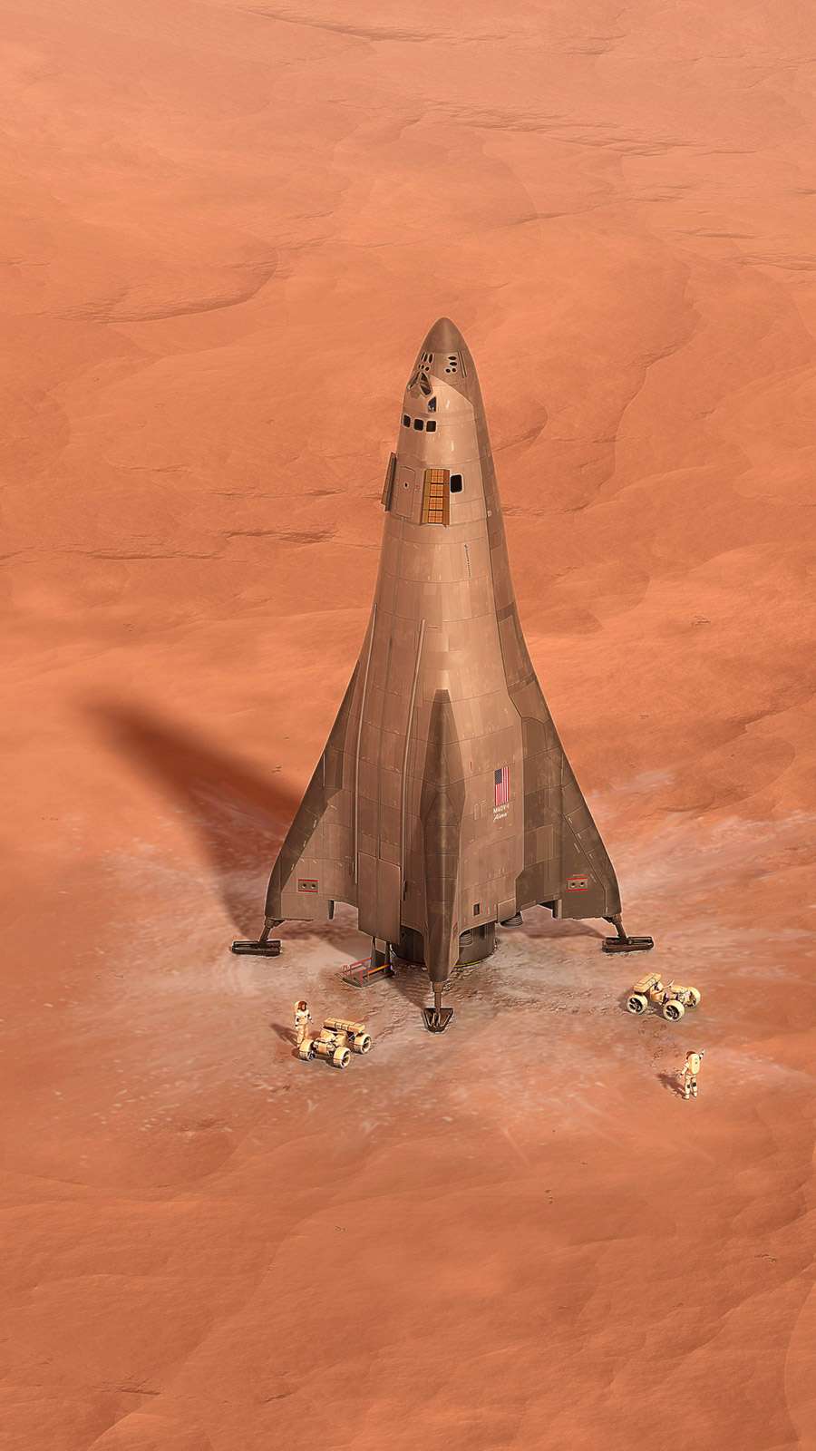 Concept de véhicule de liaison entre le sol martien et la base en orbite autour de la Planète rouge. © Lockheed Martin
