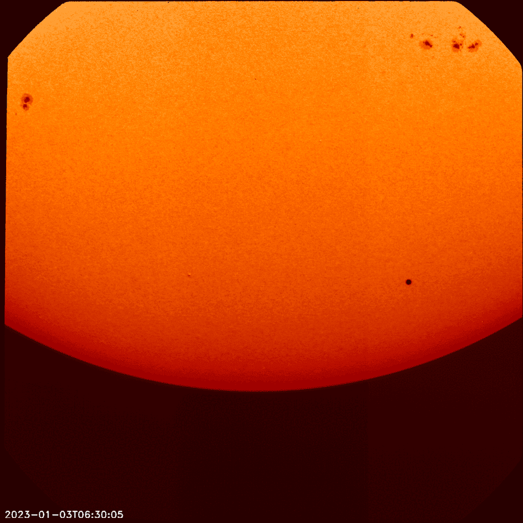 Transit de Mercure devant le Soleil vu par l'instrument PHI de Solar Orbiter. © ESA et Nasa, Solar Orbiter, PHI Team