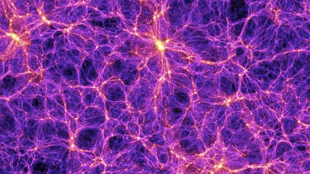 Le Millennium Simulation Project est une suite de simulations numériques faites depuis 2005 pour comprendre comment les galaxies et les amas de galaxies se forment et se rassemblent pour créer, à grande échelle, des structures en forme de filaments entourant des zones beaucoup moins riches en étoiles et matière, de sortes de vides cosmiques. L'image que l'on voit est extraite d'une de ces simulations avec des superordinateurs. Elle est suffisamment précise pour comprendre bien des aspects de l'Univers observable en utilisant la théorie de Newton de la gravitation. © Max Planck Institute for Astrophysics, Springel et al.
