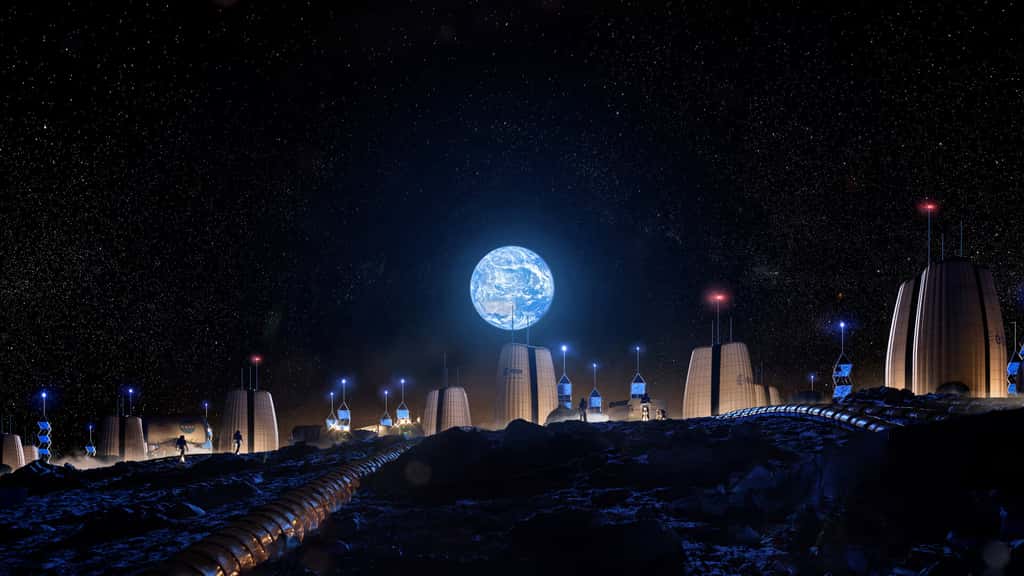 Concept-art du Moon Village, élaboré par l'agence d'architecture SOM, destiné à accueillir des colons lunaires au cours des prochaines décennies. © ESA, SOM