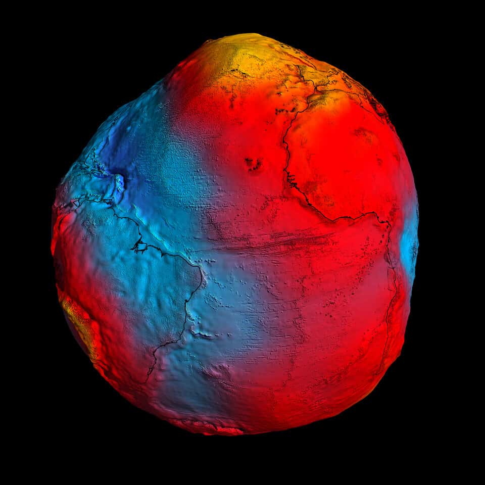 Le géoïde permet de modéliser une surface sur laquelle les effets du champ gravitationnel sont visibles. © ESA