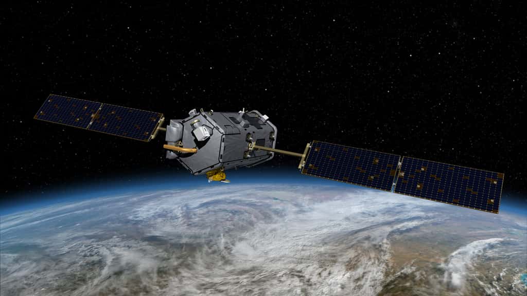 Vue d'artiste d'OCO-2. Ses données sur le CO<sub>2</sub> sont cruciales mais l'administration Trump veut s'en séparer. © Nasa
