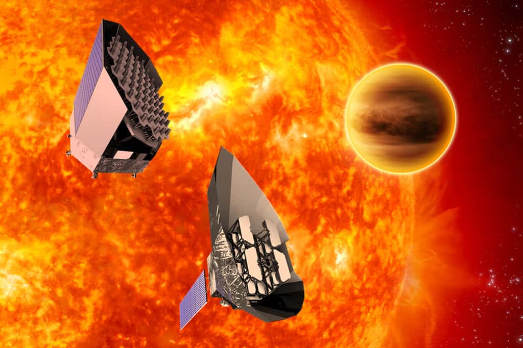 Deux concepts d'engins spatiaux ont été étudiés au cours de la phase d'évaluation de la mission Plato, qui devrait succéder à Kepler : le concept de Thales Alenia Space (à gauche) et le concept d'Astrium. © ESA