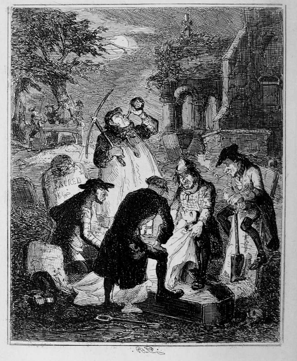 Les Résurrectionnistes, par Hablot Knight Browne. Une représentation qui en dit long sur la perception populaire de ces profanateurs de sépulture. © Wikimedia Commons