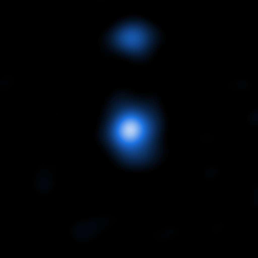 Le profil du nuage de gaz OBJ29323 détecté par Chandra dans le rayonnement X correspond à celui d’une « graine de trou noir supermassif », comme cela est prévu par les modèles. © Nasa, CXC, Scuola Normale Superiore, Pacucci