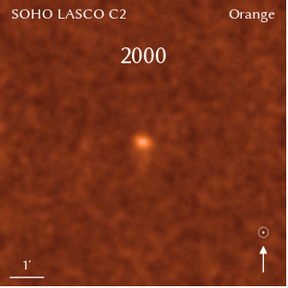 Cette séquence d'images, prise par le coronographe Lasco de Soho, montre l'astéroïde Phaéton au périhélie lors de différentes orbites autour du Soleil. © ESA