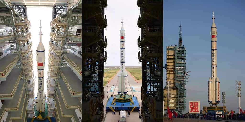 Le lanceur Long March 2F utilisé pour envoyer le véhicule Shenzhou 12 et son équipage de 3 taïkonautes. © <em>China Aerospace Science and Technology Corporation</em> (CASC) 