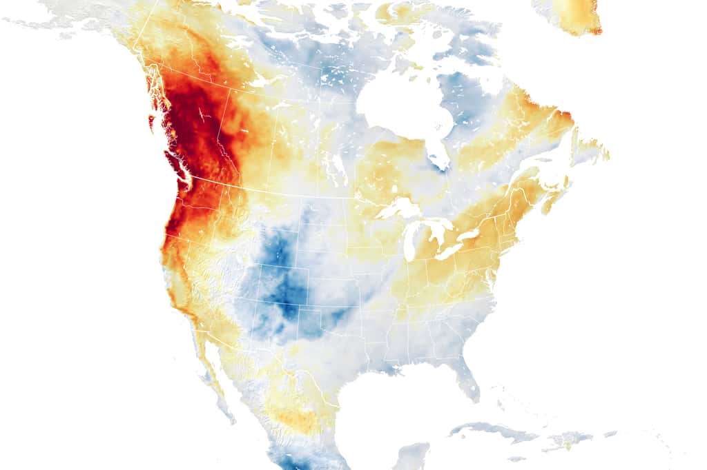 En juin 2021, des vagues de chaleur ont frappé plusieurs villes des États-Unis et du Canada, au nord-ouest, avec des records historiques de températures. © Nasa