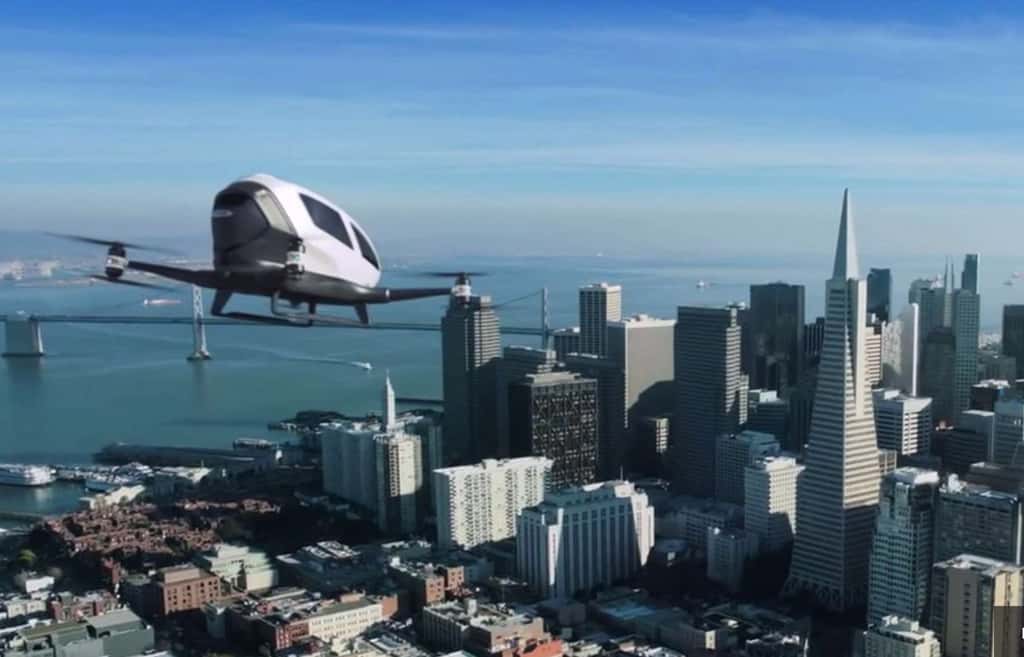 Non content de bouleverser le transport terrestre avec son service de VTC, Uber pense pouvoir appliquer son modèle dans les airs, en utilisant des drones autonomes. Alors, bientôt des taxis volants ? © Ehang