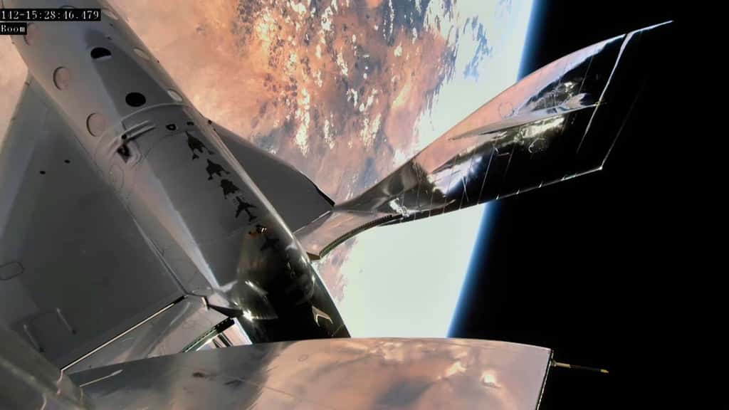 Le VSS Unity de Virgin Galactic lors du troisième vol spatial de la société de Richard Branson à près de 90 kilomètres d'altitude. © Virgin Galactic&nbsp;