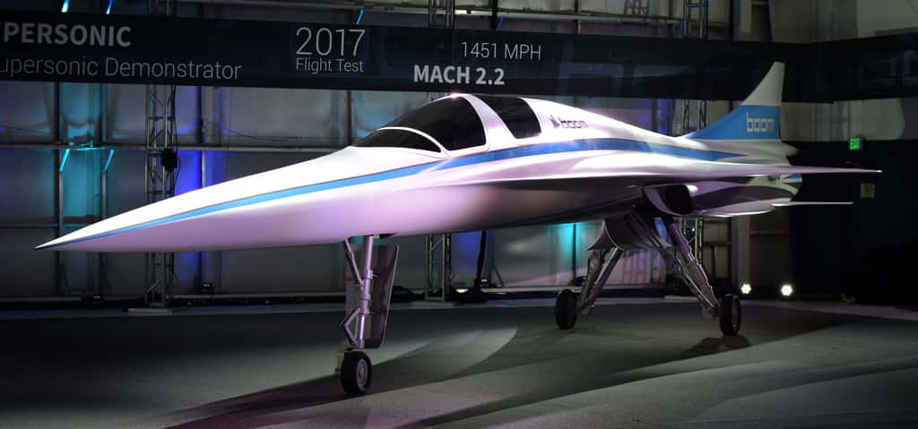 Le prototype XB-1, qui ne vole pas encore. Cet engin à aile delta de 5 m d'envergure n'a que deux places et devra tester les technologies permettant de voler durablement à plus de deux fois la vitesse du son. © Boom