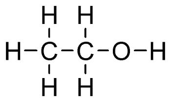 L’éthanol, de formule brute C<sub>2</sub>H<sub>6</sub>O, est l’alcool le plus connu : on le consomme en boisson. © Wikimedia Commons