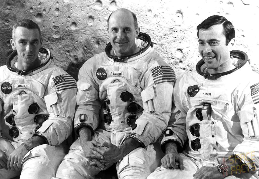 Les trois membres de l’équipage d’Apollo 10 partis le 20 mai 1969 (de gauche à droite) : Eugene Cernan, Thomas Stafford et John Young. © Nasa