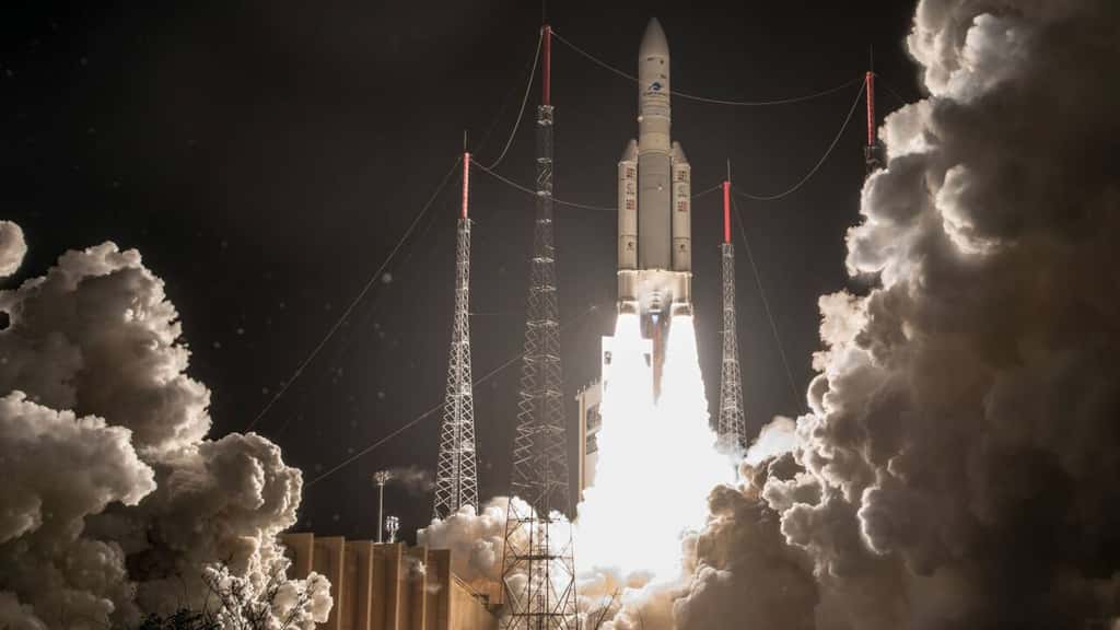 Lancement d'une fusée Ariane 5 depuis la base de Kourou, en 2018. © ESA