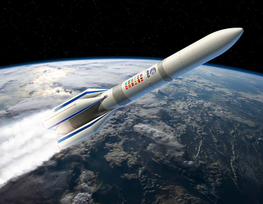 Ariane 6 existera en deux versions qui se différencieront notamment par le nombre de boosters. Deux pour la version 62, et quatre pour la version 64 qui pourra lancer deux satellites, comme Ariane 5. © ESA, D. Ducros