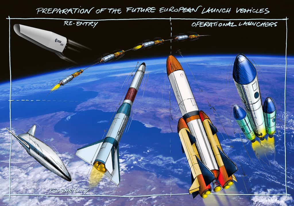Quelques concepts de lanceurs du futur imaginés par les bureaux d'études de l'ESA, du Cnes et du DLR. © ESA, C. Vijoux