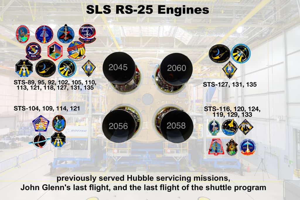 De trois à douze vols STS pour chacun des moteurs RS-25 du SLS ! © Nasa