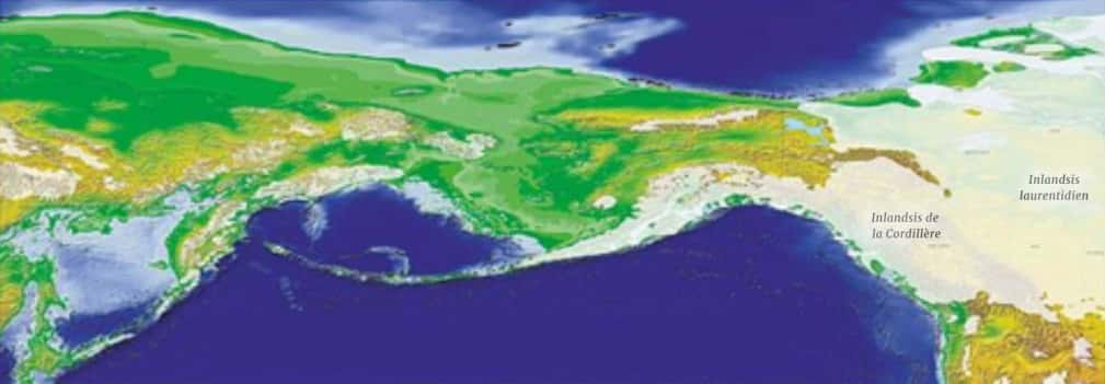 Grâce à des études géologiques extensives, les scientifiques ont reconstitué le « pont » reliant la Russie aux États-Unis durant la Préhistoire, couramment appelé Béringie. © Yukon Beringia Interpretive Centre