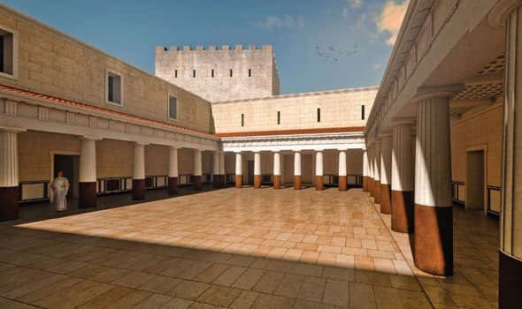 Une reconstitution de la cour du palais d'Hérode Antipas, à Macheronte. © Győző Vörös