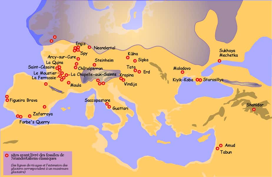 Sur cette carte, les principaux sites sur lesquels des traces de l’Homme de Néandertal ont été retrouvées. © 120, Wikipedia, CC 3.0
