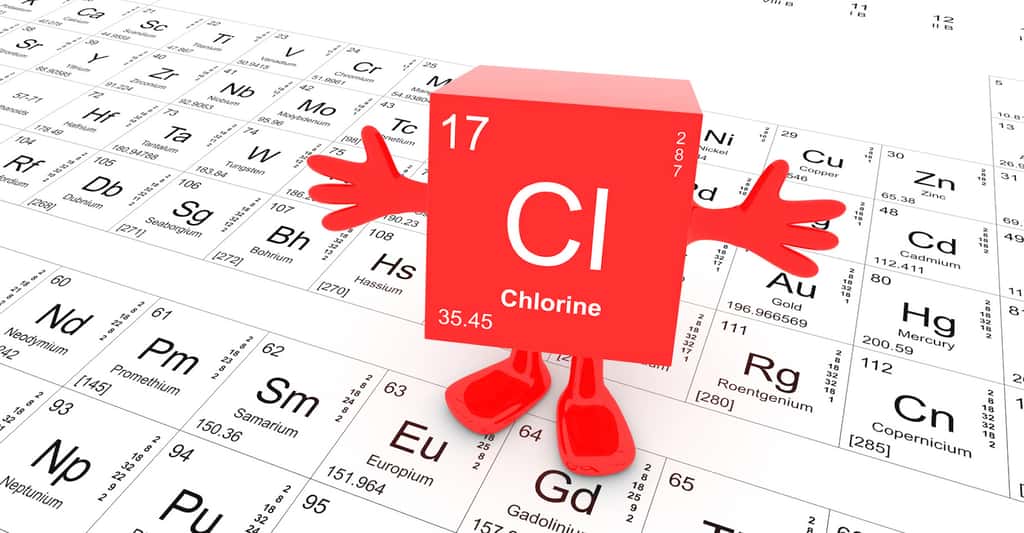 Le chlore – <em>chlorine,</em> en anglais – est un élément chimique largement employé pour la purification de l’eau, mais qui lui donne une odeur désagréable. © concept w, Fotolia