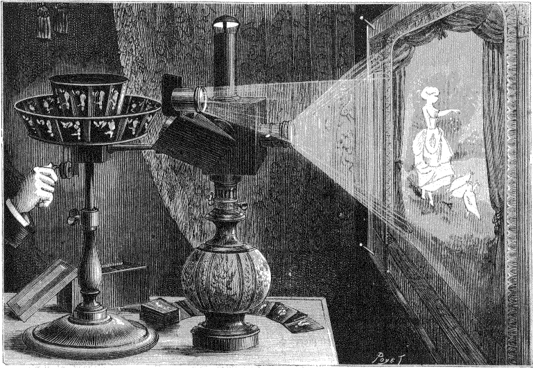 Le praxinoscope à projection d'Émile Reynaud en 1882. © Louis Poyet, <em>Wikimedia Commons</em>, DP