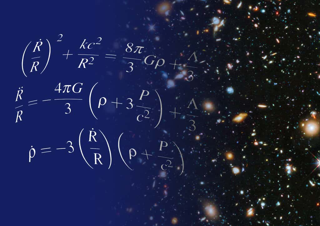 Les équations d'Einstein pour la cosmologie du modèle standard contiennent un terme décrivant une énergie particulière dans l'univers. L'étude des galaxies a montré que ce terme existait bien, il s'agit de l'énergie noire qui accélère l'expansion du cosmos depuis quelques milliards d'années. © Shane L. Larson