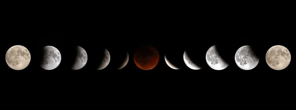 Les différentes phases d’une éclipse de Lune. © Christin Lola, Fotolia