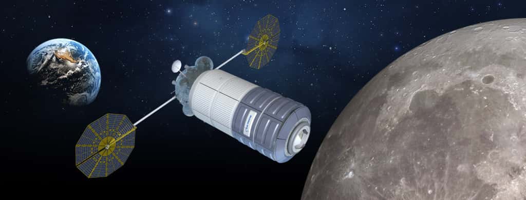 Le vaisseau d'exploration dérivé du Cygnus d'Orbital ATK qui se compose d'un module de service et d'un module pressurisé développé par Thales Alenia Space. © Thales Alenia Space