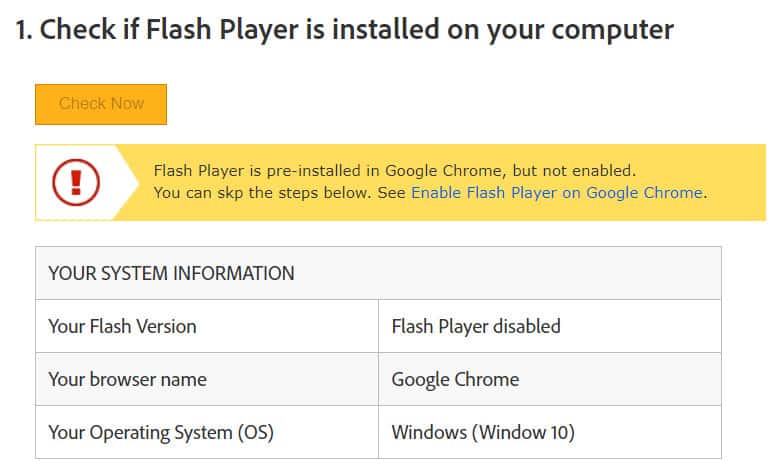 Sur le site d'Adobe, un utilitaire permet de savoir si Flash est installé sur son ordinateur et si oui, s'il est activé ou pas. © Adobe