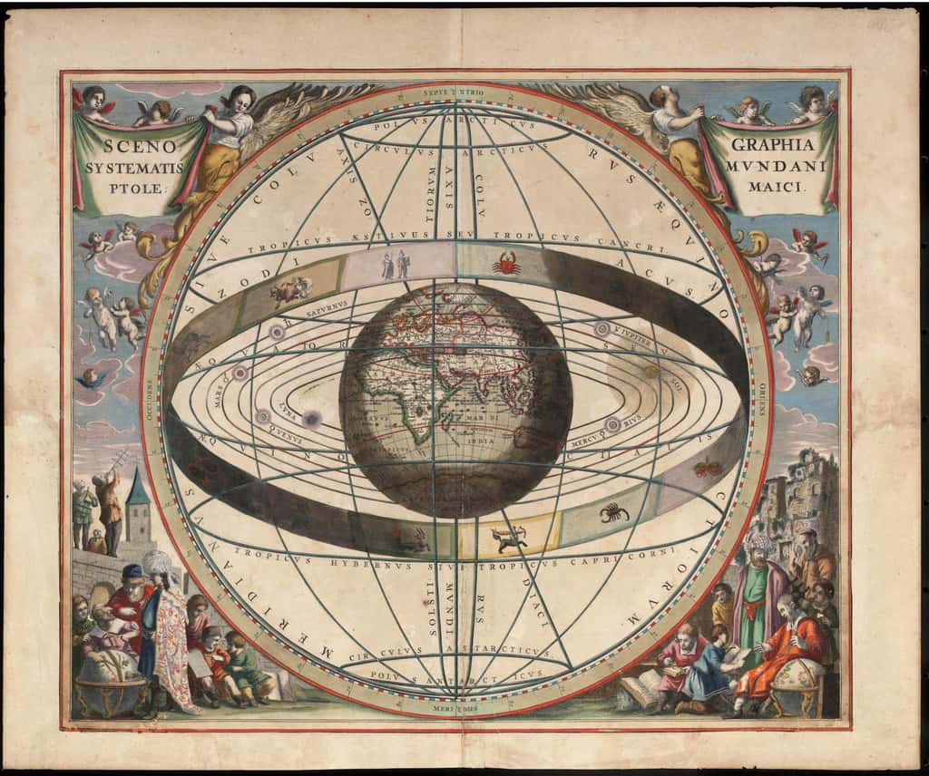 Le système géocentrique de Ptolémée. © NLA, Wikipedia, Domaine public