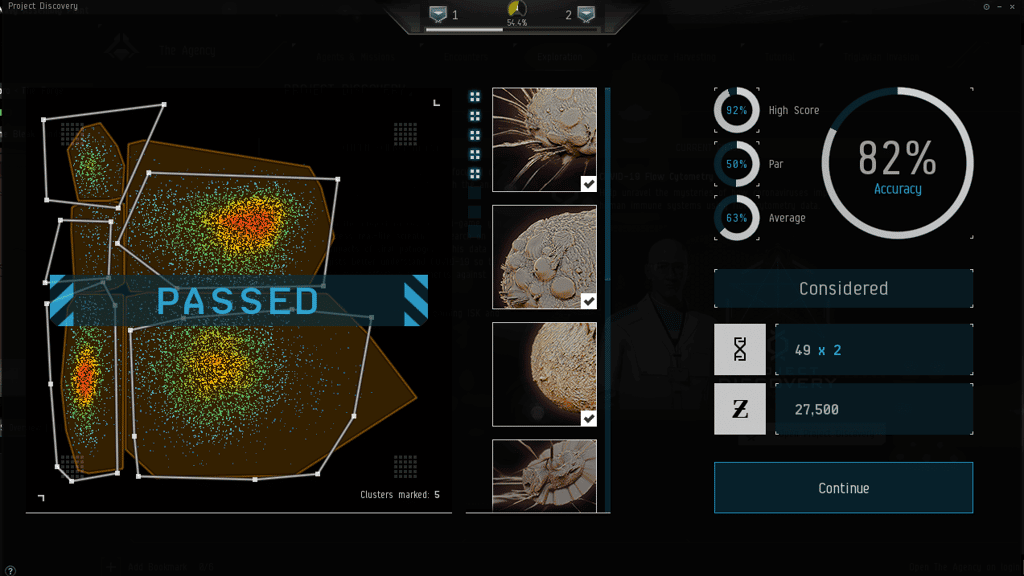 Le jeu <em>Project Discovery</em> permet d'aider les scientifiques à traiter des données relatives au coronavirus, de manière immersive et ludique. © Eve Online, Project Discovery