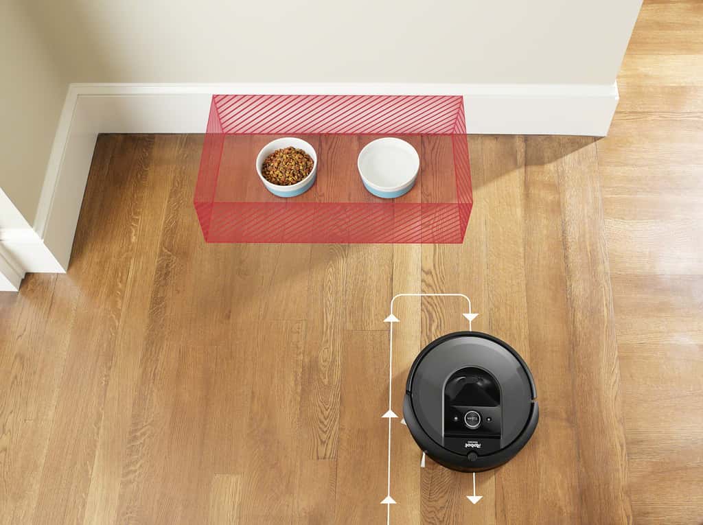 On peut indiquer au robot-aspirateur de ne pas s'approcher de la gamelle d'eau pour le chat et le chien. © iRobot