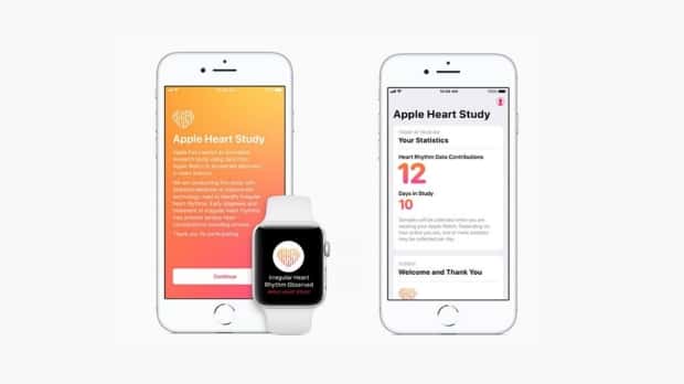 L'application Apple Heart Study affiche les alertes sur la montre ou le smartphone. © Apple