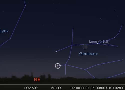 La Lune en rapprochement avec Pollux et Castor