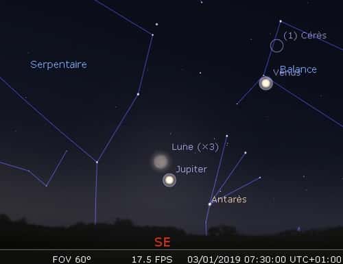La Lune en rapprochement avec Jupiter et Antarès