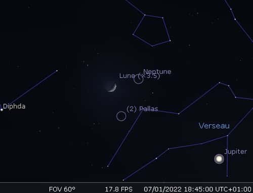La Lune en rapprochement avec Neptune et Pallas