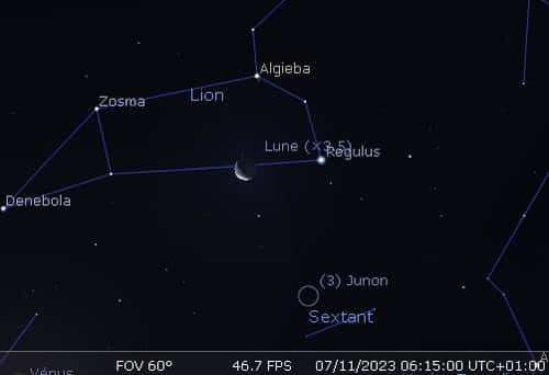La Lune en rapprochement avec Régulus et Junon