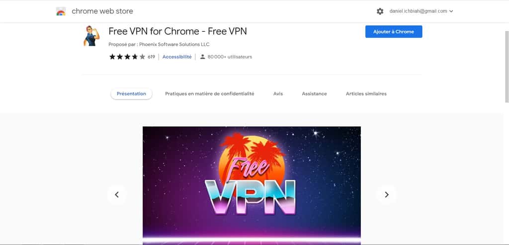 L’écran d’installation de Free VPN sous Chrome. © Google Chrome